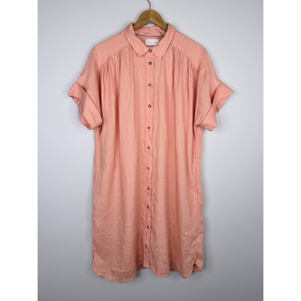 J. Crew Relaxed Fit 100% Linen Shirt Dress Size Large Orange Oversized